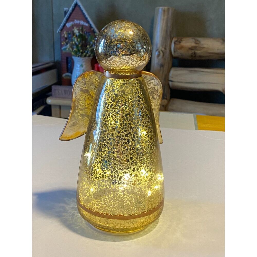 Wonder Shop Lit Angel Golden Glass with Light inside Timer 9" tall 4" wide 3AAAs